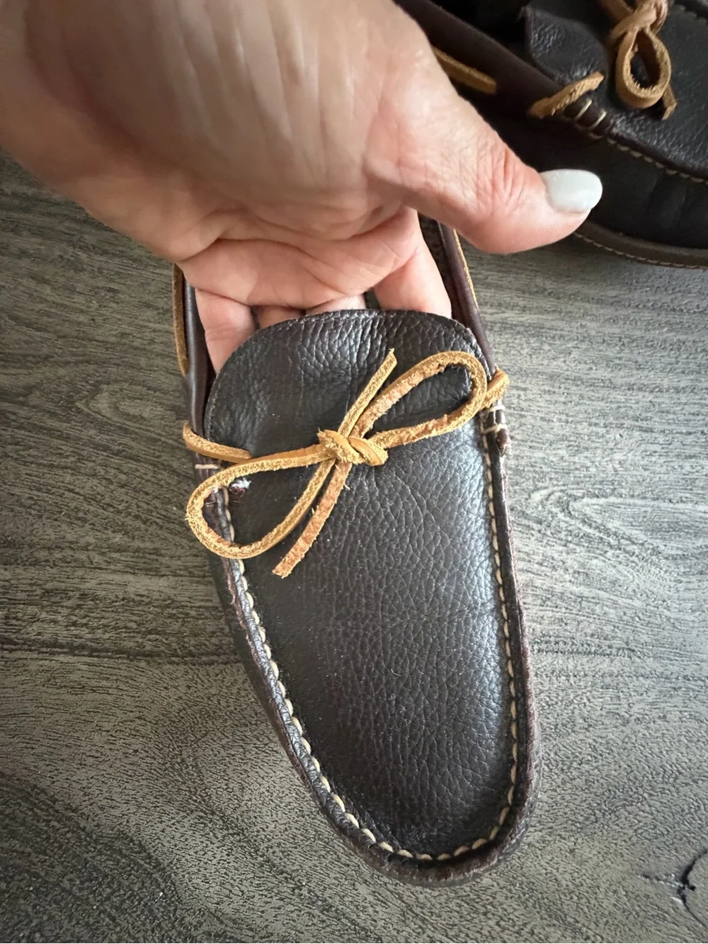 L.L. Bean Dark Brown Leather Moccasin Loafers with Tan Laces